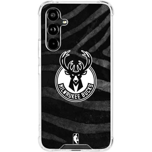 NBA Milwaukee Bucks Animal Print Black Galaxy A54 5G Clear Case