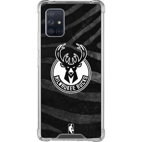 NBA Milwaukee Bucks Animal Print Black Galaxy A71 5G Clear Case