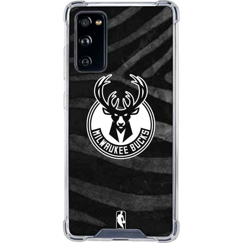 NBA Milwaukee Bucks Animal Print Black Galaxy S20 FE Clear Case