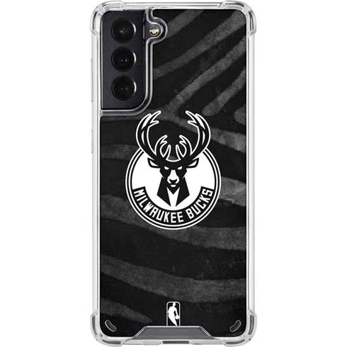 NBA Milwaukee Bucks Animal Print Black Galaxy S21 5G Clear Case