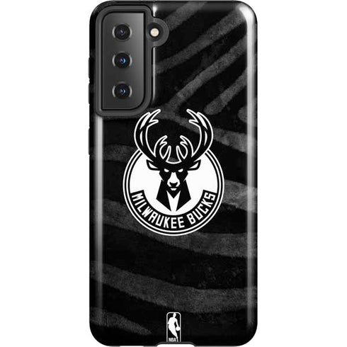 NBA Milwaukee Bucks Animal Print Black Galaxy S21 5G Pro Case