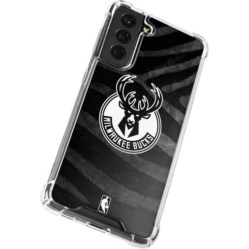 NBA Milwaukee Bucks Animal Print Black Galaxy S21 FE Clear Case
