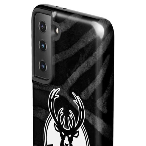 NBA Milwaukee Bucks Animal Print Black Galaxy S21 FE Pro Case