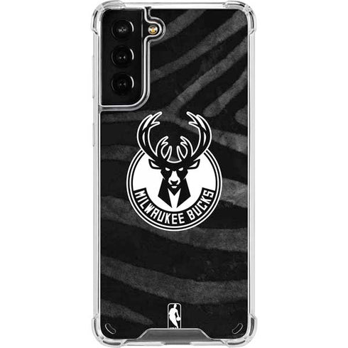 NBA Milwaukee Bucks Animal Print Black Galaxy S21 Plus 5G Clear Case