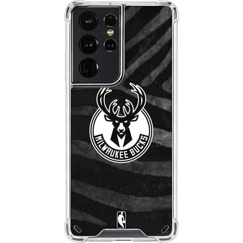 NBA Milwaukee Bucks Animal Print Black Galaxy S21 Ultra 5G Clear Case