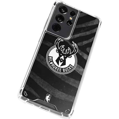 NBA Milwaukee Bucks Animal Print Black Galaxy S21 Ultra 5G Clear Case