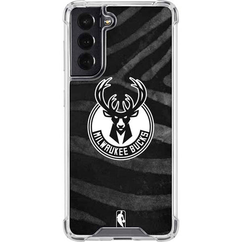 NBA Milwaukee Bucks Animal Print Black Galaxy S22 Clear Case