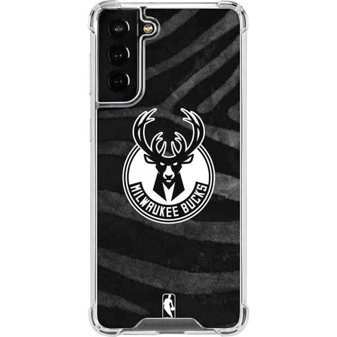 NBA Milwaukee Bucks Animal Print Black Galaxy S22 Plus Clear Case