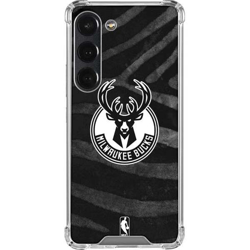 NBA Milwaukee Bucks Animal Print Black Galaxy S23 Clear Case