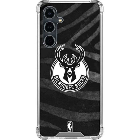 NBA Milwaukee Bucks Animal Print Black Galaxy S23 FE Clear Case