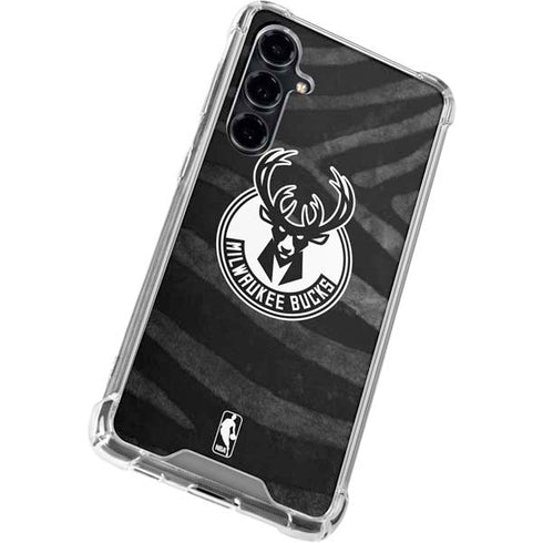 NBA Milwaukee Bucks Animal Print Black Galaxy S23 FE Clear Case
