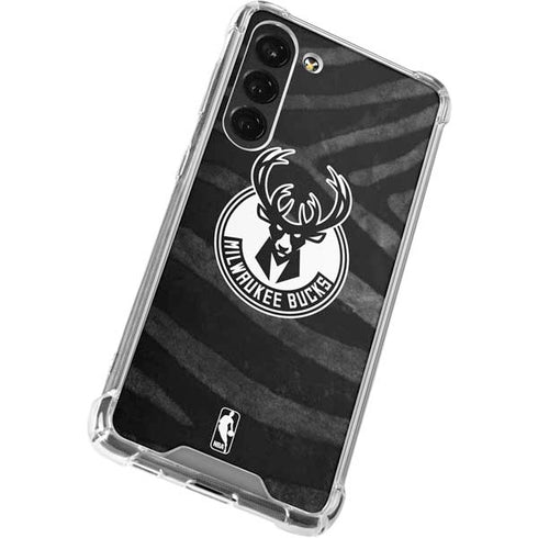 NBA Milwaukee Bucks Animal Print Black Galaxy S23 Plus Clear Case