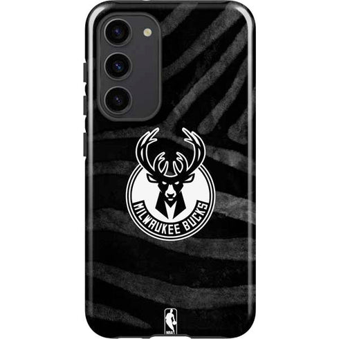 NBA Milwaukee Bucks Animal Print Black Galaxy S23 Plus Pro Case