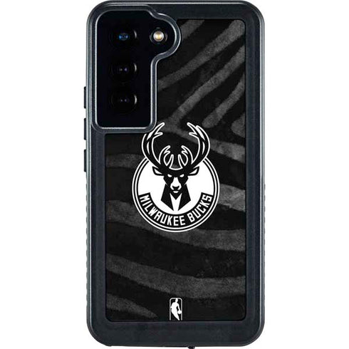 NBA Milwaukee Bucks Animal Print Black Galaxy S23 Waterproof Case