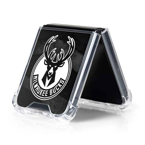 NBA Milwaukee Bucks Animal Print Black Galaxy Z Flip5 5G Clear Case