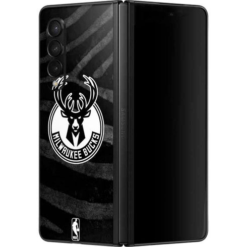 NBA Milwaukee Bucks Animal Print Black Galaxy Z Fold3 5G Skin