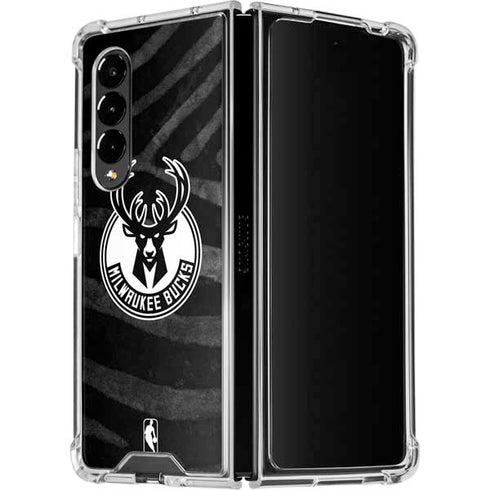 NBA Milwaukee Bucks Animal Print Black Galaxy Z Fold4 5G Clear Case