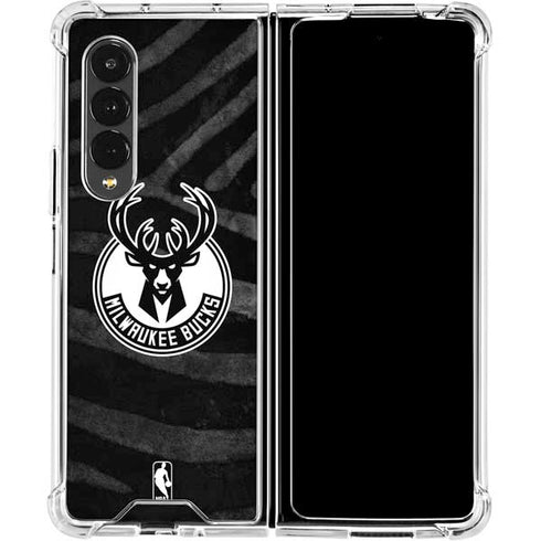 NBA Milwaukee Bucks Animal Print Black Galaxy Z Fold4 5G Clear Case