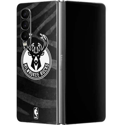 NBA Milwaukee Bucks Animal Print Black Galaxy Z Fold4 5G Skin