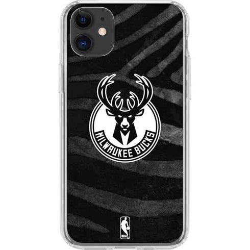 NBA Milwaukee Bucks Animal Print Black iPhone 11 Clear Case