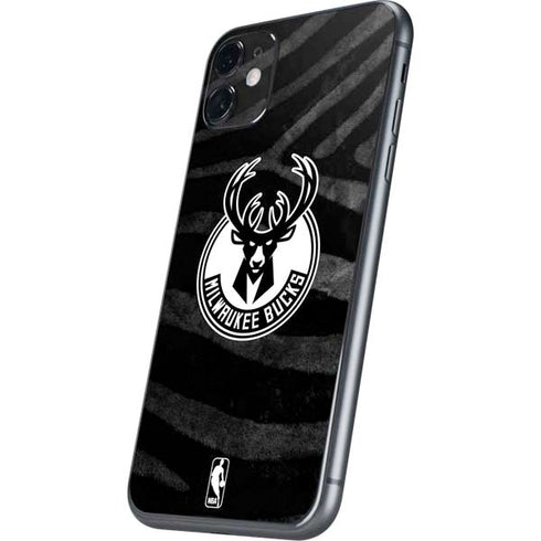 NBA Milwaukee Bucks Animal Print Black iPhone 11 Skin