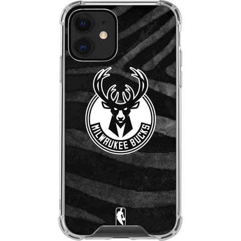 NBA Milwaukee Bucks Animal Print Black iPhone 12 Clear Case