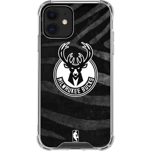 NBA Milwaukee Bucks Animal Print Black iPhone 12 Mini Clear Case