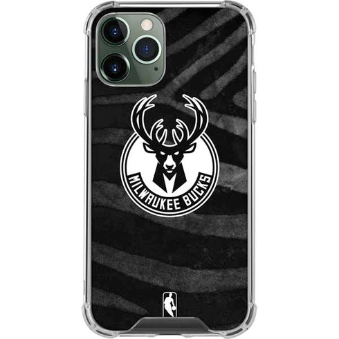 NBA Milwaukee Bucks Animal Print Black iPhone 12 Pro Clear Case
