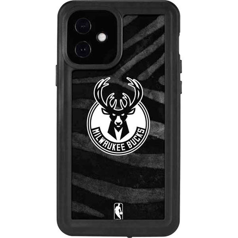 NBA Milwaukee Bucks Animal Print Black iPhone 12 Waterproof Case
