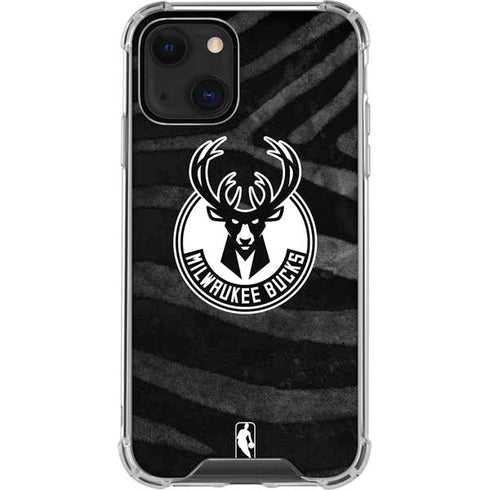 NBA Milwaukee Bucks Animal Print Black iPhone 13 Clear Case