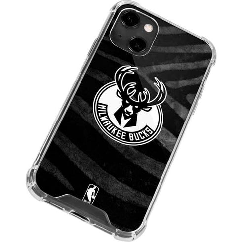 NBA Milwaukee Bucks Animal Print Black iPhone 14 Clear Case