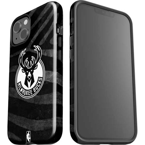 NBA Milwaukee Bucks Animal Print Black iPhone 14 Plus Impact Case