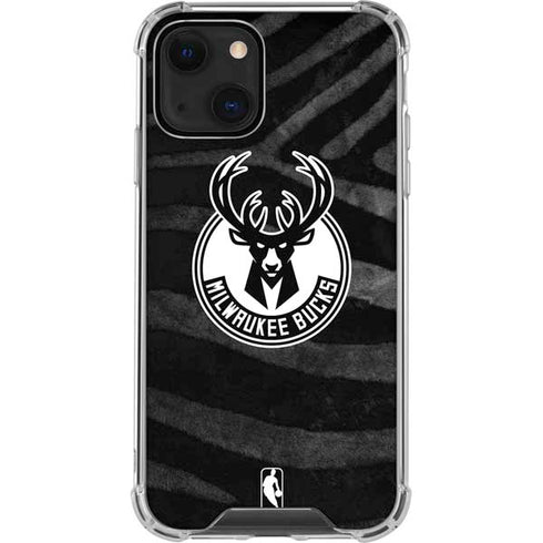 NBA Milwaukee Bucks Animal Print Black iPhone 15 Plus Clear Case