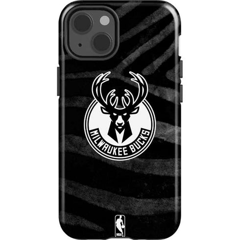 NBA Milwaukee Bucks Animal Print Black iPhone 15 Impact Case
