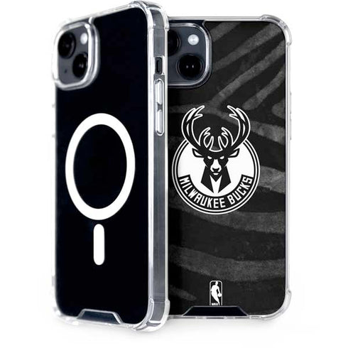 NBA Milwaukee Bucks Animal Print Black iPhone 15 Plus MagSafe Case