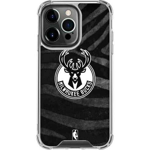NBA Milwaukee Bucks Animal Print Black iPhone 14 Pro Clear Case