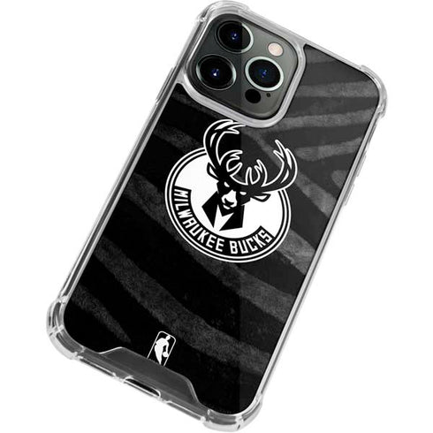 NBA Milwaukee Bucks Animal Print Black iPhone 14 Pro Clear Case