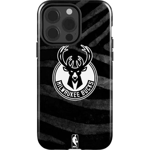 NBA Milwaukee Bucks Animal Print Black iPhone 15 Pro Impact Case