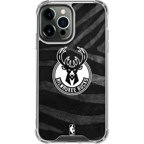 NBA Milwaukee Bucks Animal Print Black iPhone 14 Pro Max Clear Case
