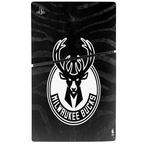 NBA Milwaukee Bucks Animal Print Black PS5 Slim Disk Bundle Skin