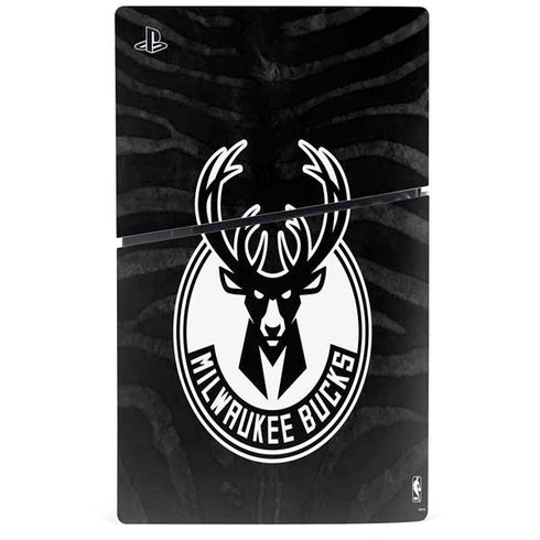 NBA Milwaukee Bucks Animal Print Black PS5 Slim Disk Console Skin