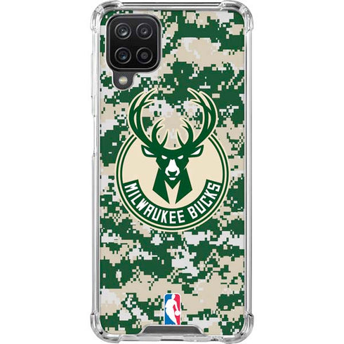 NBA Milwaukee Bucks Camo Digi Galaxy A12 Clear Case