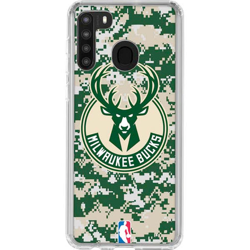 NBA Milwaukee Bucks Camo Digi Galaxy A21 Clear Case