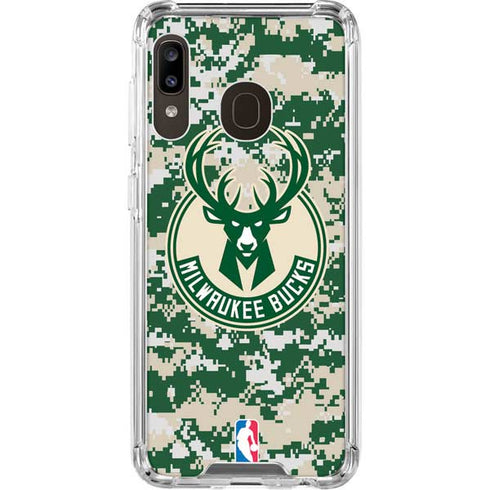 NBA Milwaukee Bucks Camo Digi Galaxy A30 Clear Case