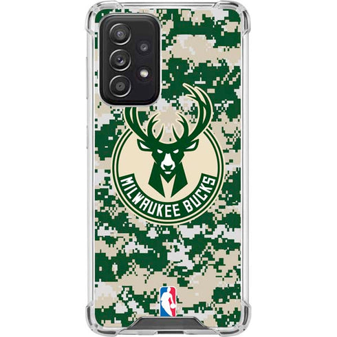 NBA Milwaukee Bucks Camo Digi Galaxy A52 5G Clear Case