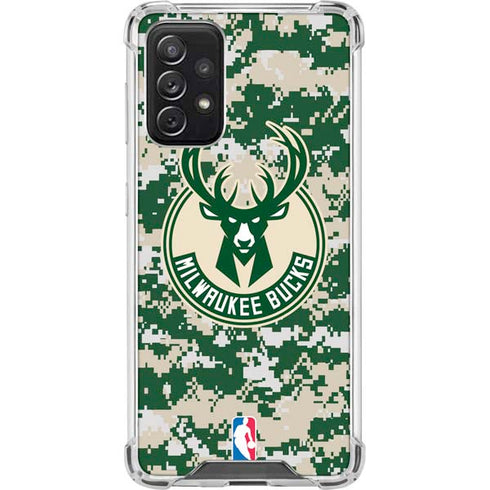 NBA Milwaukee Bucks Camo Digi Galaxy A72 5G Clear Case