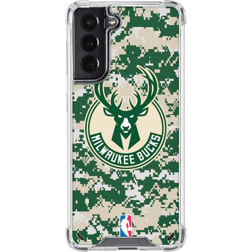 NBA Milwaukee Bucks Camo Digi Galaxy S21 5G Clear Case