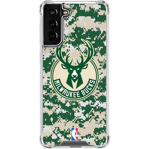 NBA Milwaukee Bucks Camo Digi Galaxy S21 FE Clear Case