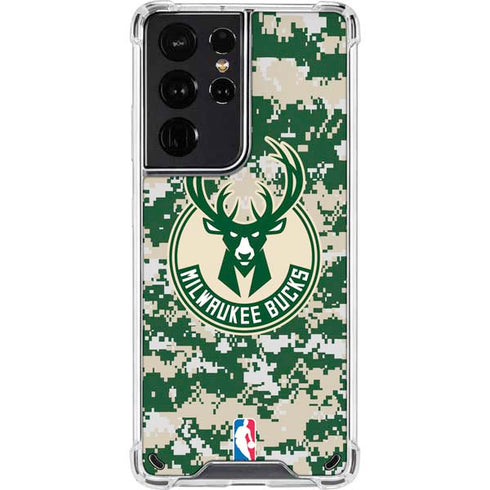 NBA Milwaukee Bucks Camo Digi Galaxy S21 Ultra 5G Clear Case