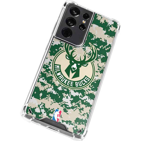 NBA Milwaukee Bucks Camo Digi Galaxy S21 Ultra 5G Clear Case